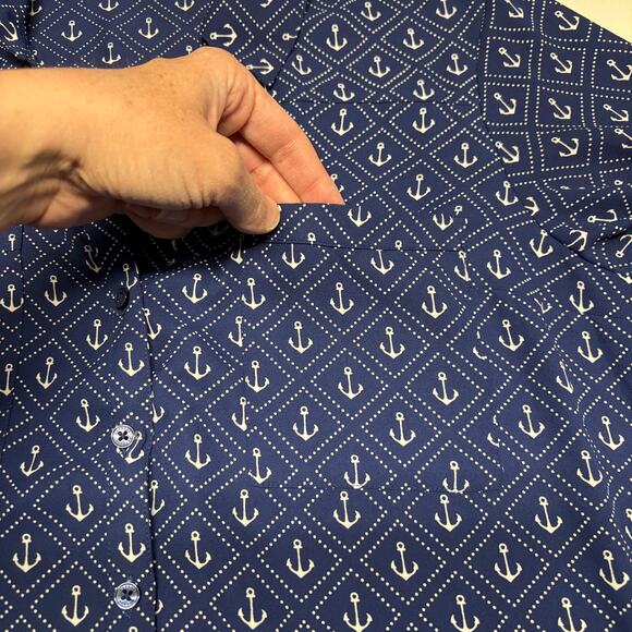 Express Portofino Shirt Original Fit Large Blue Anchor Print polyester nautical - Picture 3 of 6